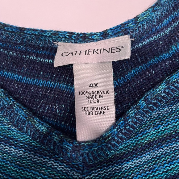 Catherines Teal Blue Striped V Neck Lightweight  Sweater Size 4X - Picture 8 of 9